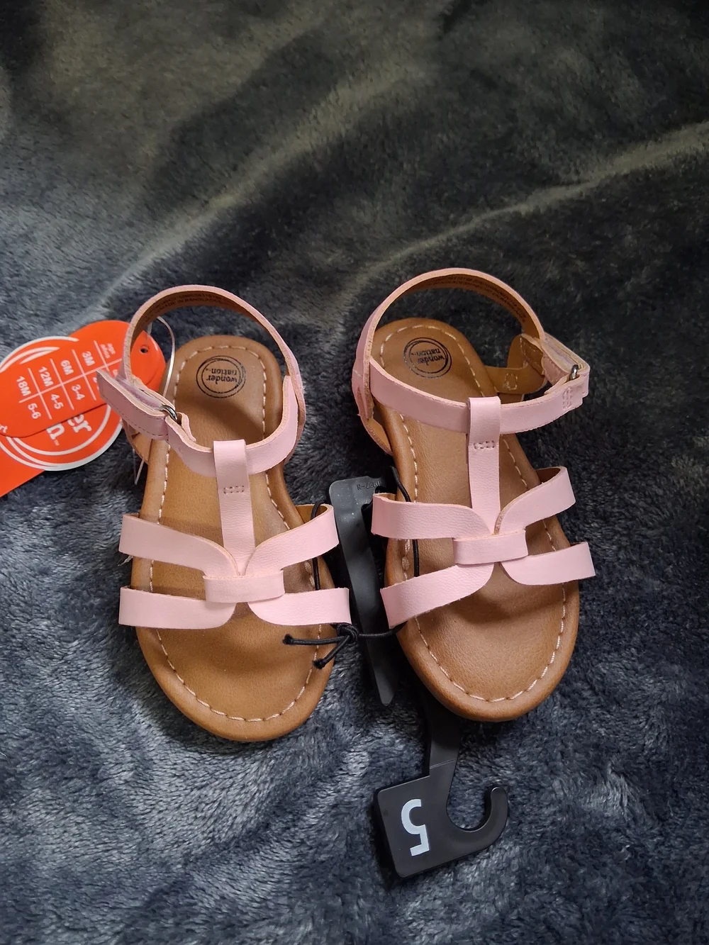 NWT Wonder Nation Light Pink Strappy Sandals Hook & Loop Closure Girls Size 5